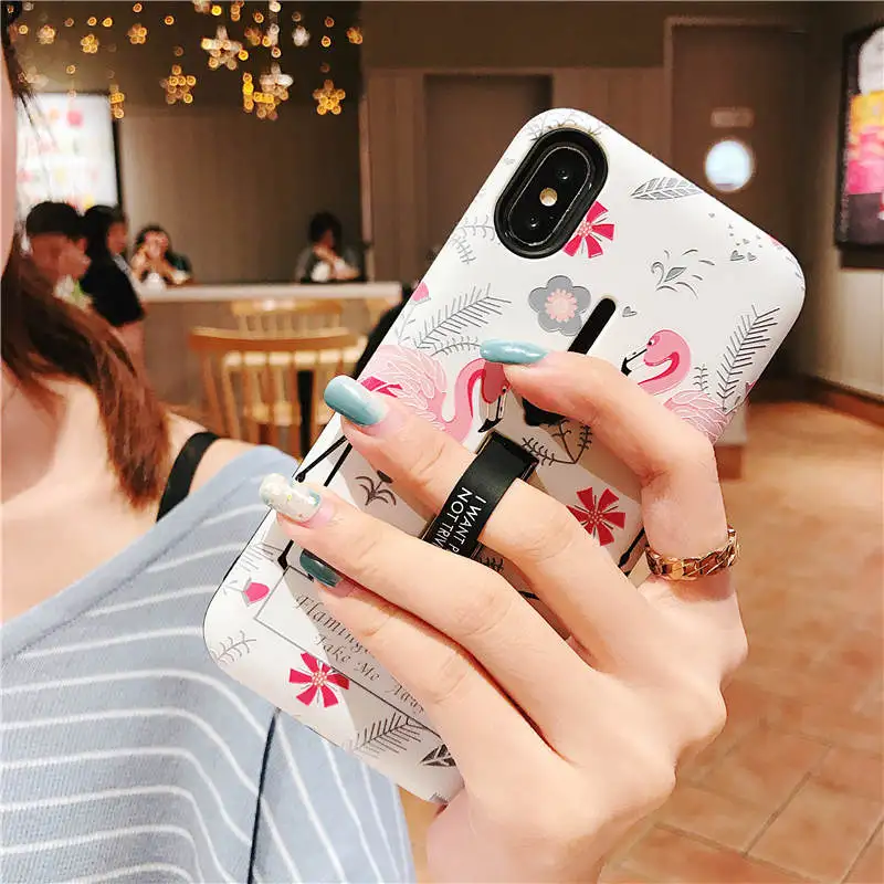 Чехол для телефона с милым мультяшным фламинго и кольцом iPhone 11 Pro XS Max XR X 6 6S 7 8 Plus |