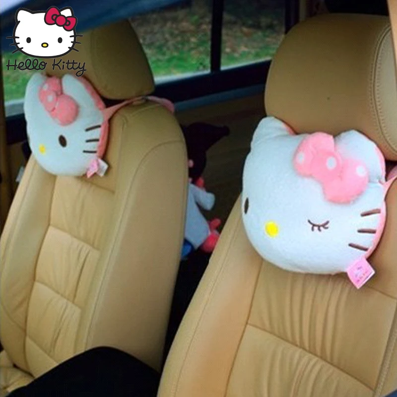 Hello kitty, 2 шт., аксессуары, подушка на подголовник автомобиля, милая, KT, розовая, авто Безопасность, сиденье, поддержка, подушки, PP хлопок, Автомобильная подушка для шеи