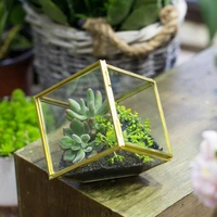3 9inches copper brass squares inclined cube glass geometric terrarium box succulent plant moss container planter with swing lid