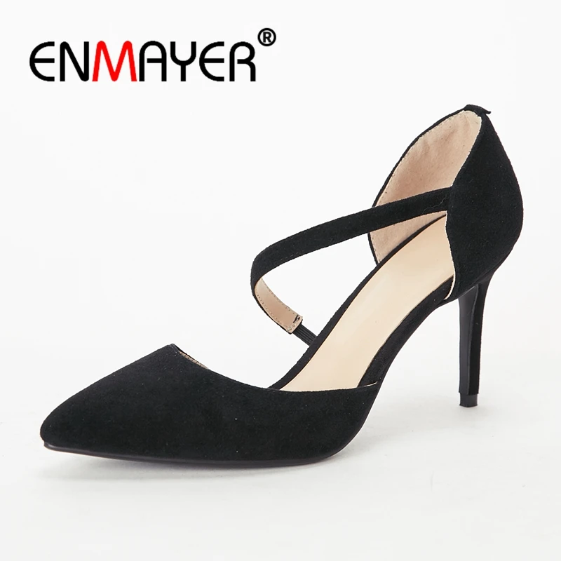 

ENMAYER Genuine Leather Pointed Toe Casual Slip-On Ladies Shoes Woman Shoes Wedding Shoes High Heels Size 34-39 ZYL2663