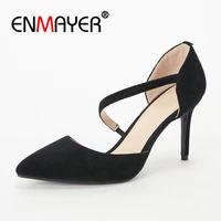 enmayer genuine leather pointed toe casual slip on ladies shoes woman shoes wedding shoes high heels size 34 39 zyl2663