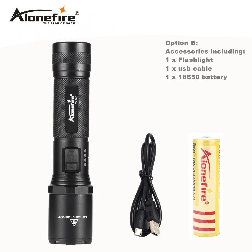 Option B AloneFire TK700 CREE светодиодный Полиция Вспышки светильник безопасности и самообороны ультра яркий фонарь Usb Перезаряжаемые Тактический патруль светильник - Испускаемый цвет: Option B
