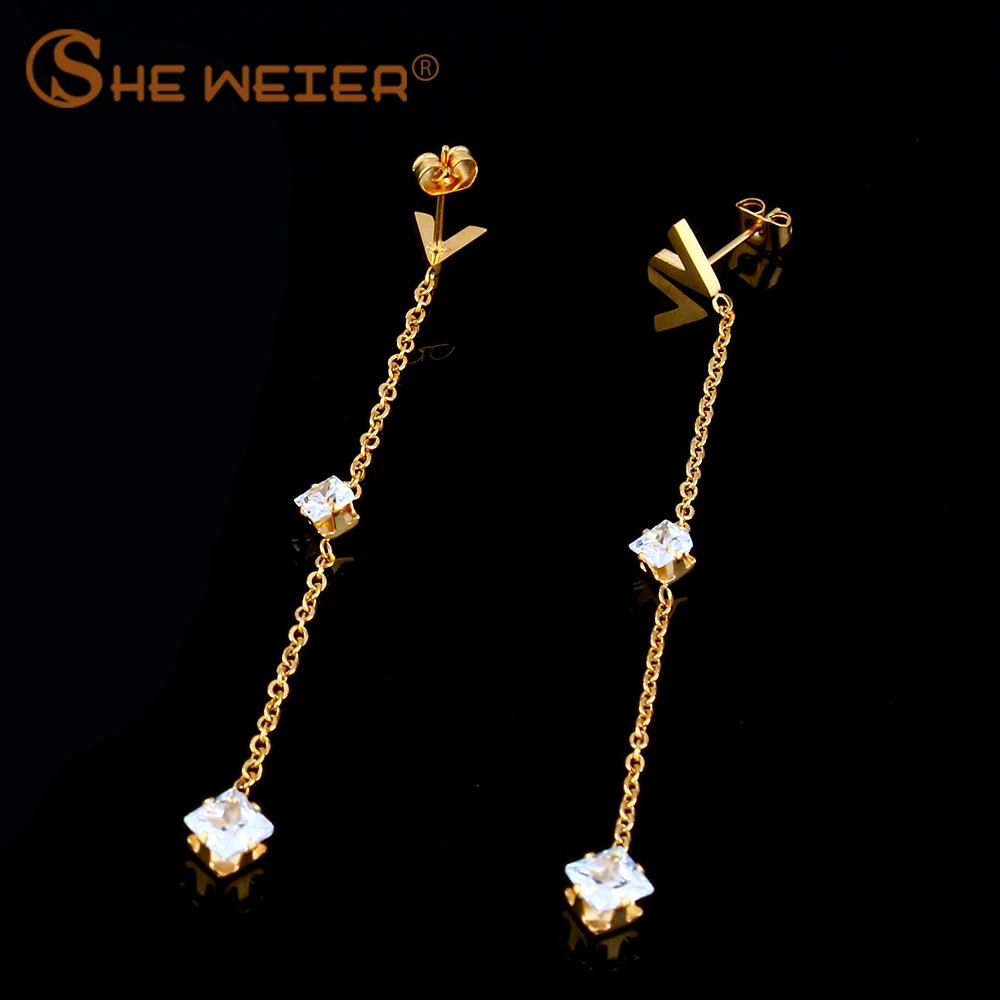Длинные серьги SHE WEIER 2018 для женщин женские корейские из нержавеющей стали модные