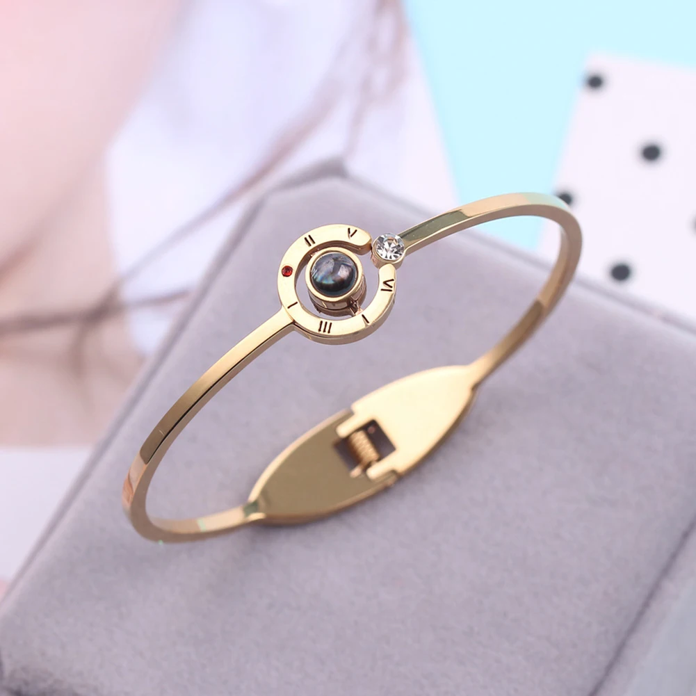 Fashion Rhinestone Titanium Steel Love Letter Thin Open Bracelet Bangle Jewelry | Украшения и аксессуары