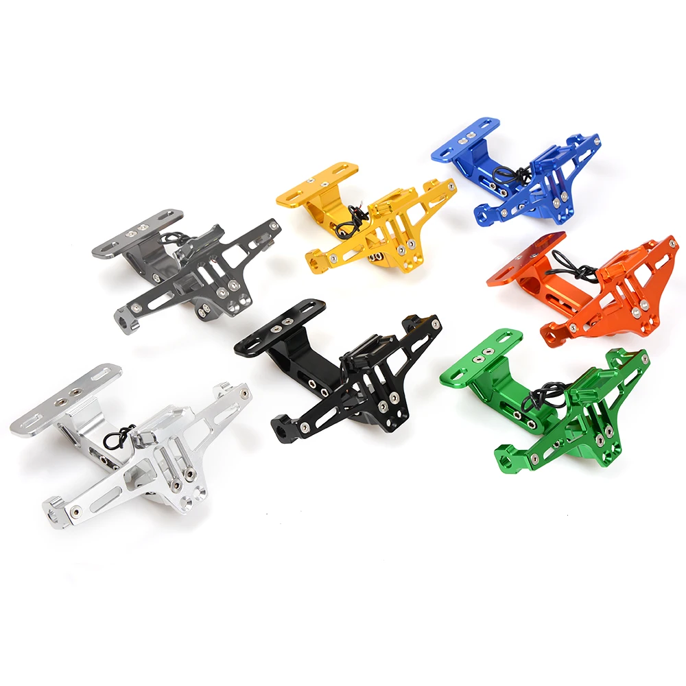 

Universal CNC Aluminum Motorcycle Rear License Plate Mount Holder with White LED Light for Honda Kawasaki Yamaha Suzuki BMW