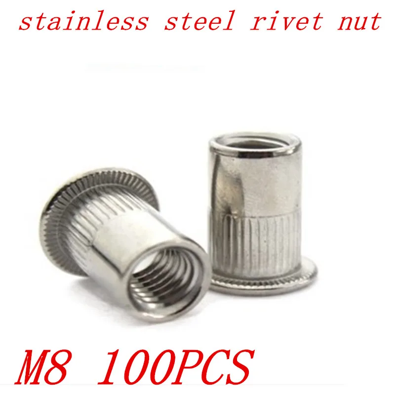 

100pcs/lot 304 Rivet nut M8 8mm Flat Head Stainless steel insert rivet nut