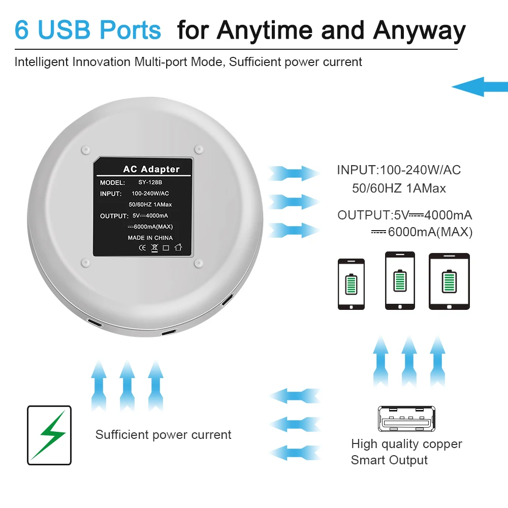 Олаф 6 Порты USB Зарядное устройство для iPhone 8 7 Plus iPad несколько стены зарядки ЕС Plug