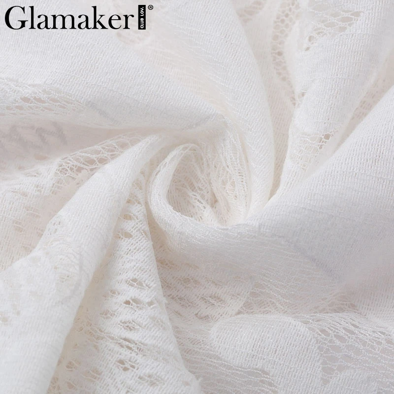 Glamaker, ассиметричное сексуальное кружевное летнее платье, женское белое платье с v-образным вырезом и расклешенными рукавами, элегантное пляжное женское короткое вечернее платье vestidos