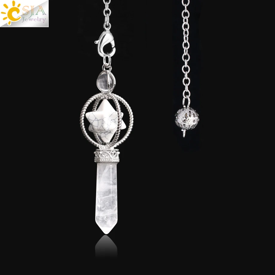 White Turquoise CSJA Merkaba придающий маятник кварцевый и из натурального камня Кристалл Розовый Рейки Исцеление Маятник кулон Маятник для радиестезии F770 - Окраска металла: White Turquoise