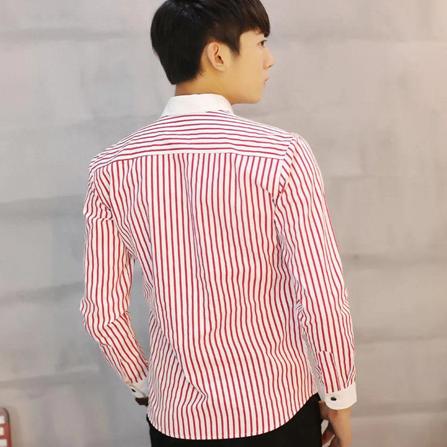 Весенняя Корейская полосатая рубашка с длинным рукавом мужская деловая