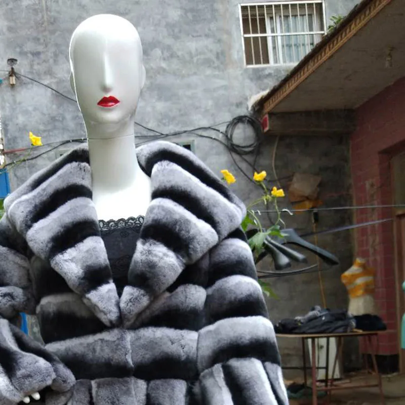 BFFUR Rex Rabbit Fur Chinchilla Color Womens Coats 2022 Winter Thick Warm Luxury Clothing With Hood Coats From Natural Fur