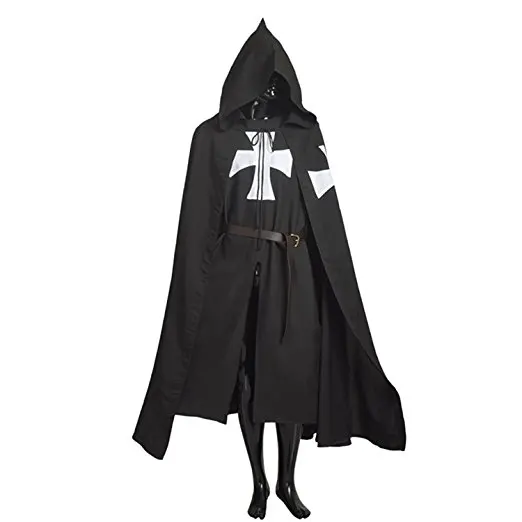 Adult Halloween Medieval Costume Robe Knights Templar Cloak Hospitaller Tunic Cape with Maltese Cross Full Sets |
