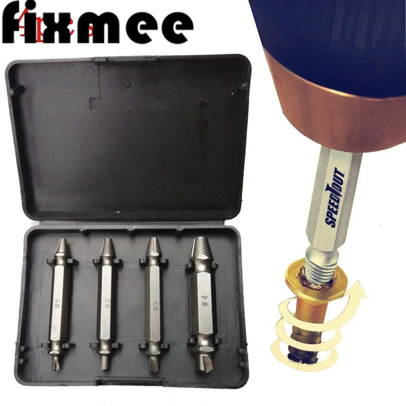 

4PCS/Set Double Disassemble Screws Carpentry Screw Extractor Easy Out Set Remove Broken Bolt Drill Bit Removal Double Side Tool