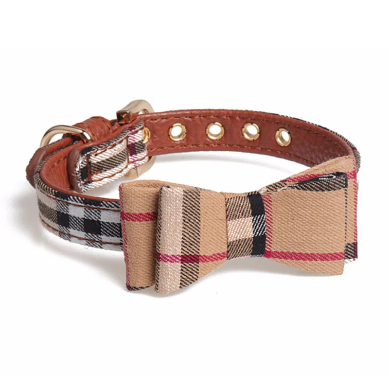 B style brown Sqinans 2 цвета клетчатый ошейник для собак из искусственной кожи ошейник для кошек Регулируемый дышащий ошейник для кошек шарф S/M/L - Цвет: B style brown