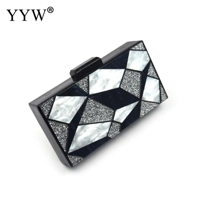 

New Fashion Women'S Bag Luxury Acrylic Geometric Lattice Mixed Colors Clutch Party Prom Clutches Wallet Woman Evening Purse Bag