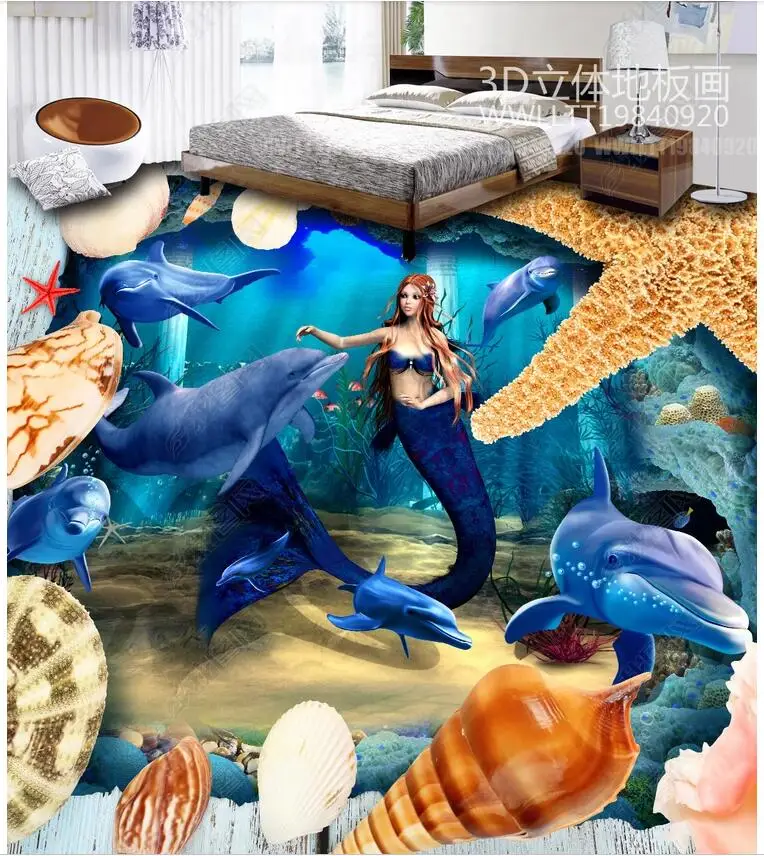 Пользовательские фото 3d полы ПВХ самоклеющиеся пол Красивая Океан Дельфин