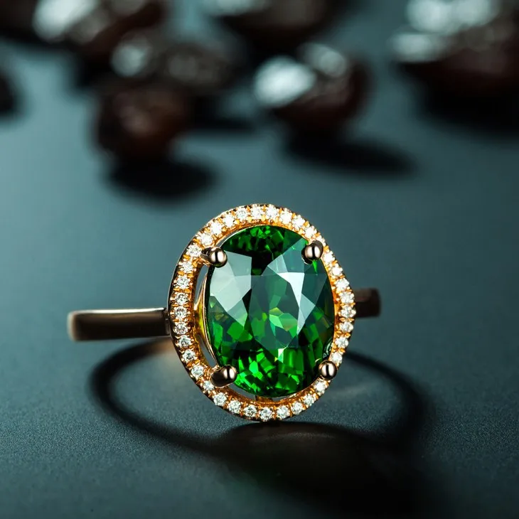 ZOCAI Новое прибытие Настоящее 18 К розовое золото 2,0 CT настоящий зеленый турмалин кольцо кластера кольцо с бриллиантом
