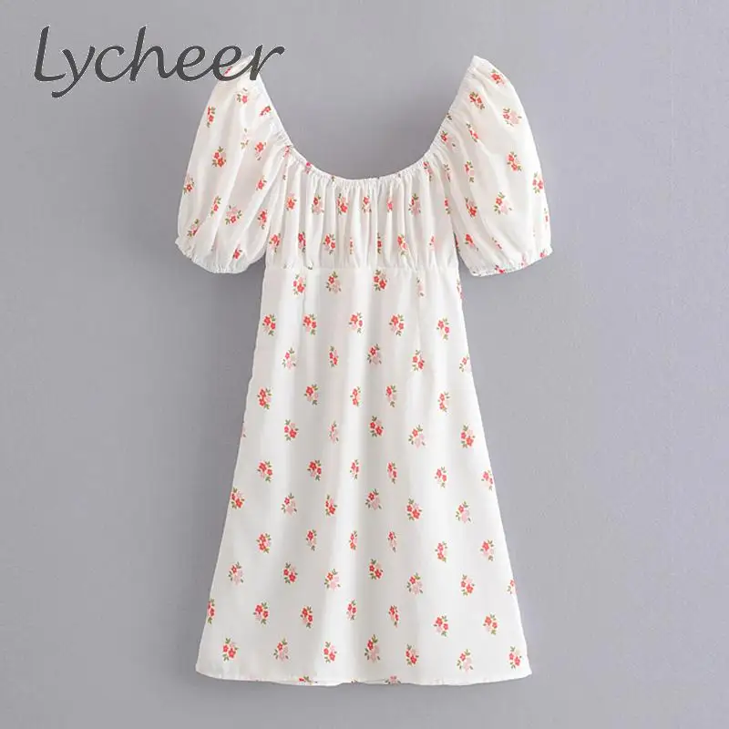 Lycheer/винтажное мини-платье с квадратным воротником женский цветочным принтом