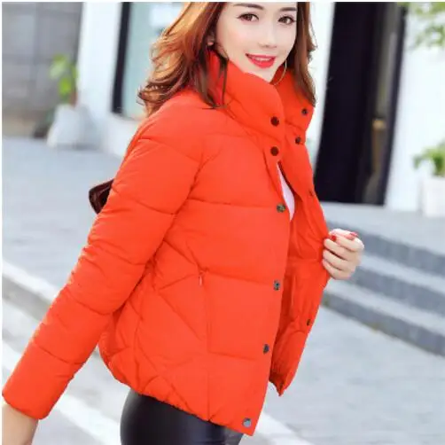 orange Fdfklak модное короткое зимнее пальто для женщин, тонкая хлопковая стеганая женская зимняя куртка со стоячим воротником, Женская парка, куртки для женщин - Цвет: orange