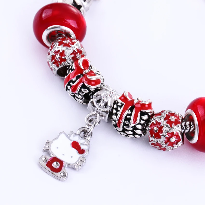 Новый Дизайн красный цветок бисер шарма бренда браслет с Для женщин