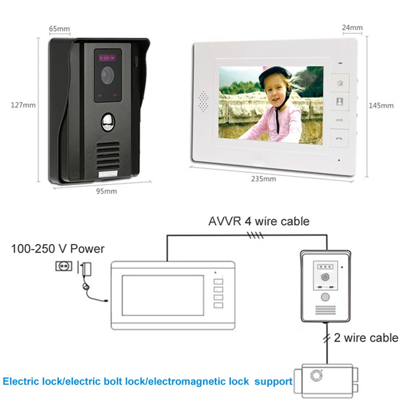 CLOUDRAKER 7 дюймовый дверной Видеозвонок система внутренней связи 1x монитор с 1x720P Проводная дверная камера телефон