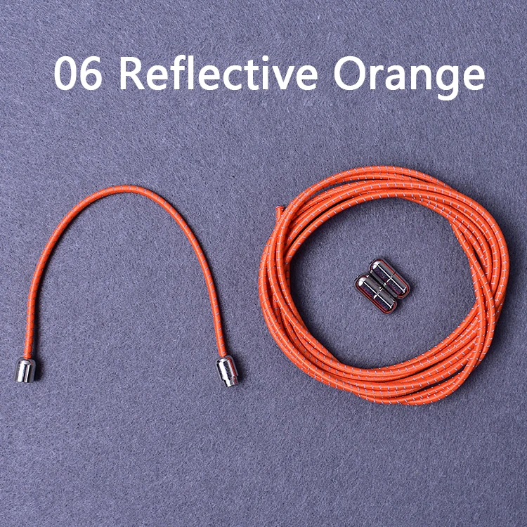 High Quality Lazy Shoelaces Locking Buckle Reflective Metal Capsule No Tie Elastic Shoe Laces Kids Adult Round Shoe Laces 100cm - Цвет: 06 Orange