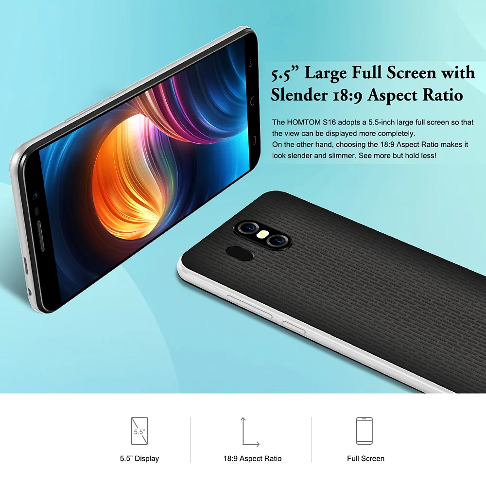 HOMTOM S16 Мобильный телефон с отпечатком пальца 5,5 дюймов 18:9 экран 2 Гб ОЗУ 16 Гб ПЗУ 13 МП+ 8 МП камеры MTK6580 четырехъядерный смартфон 3000 мАч