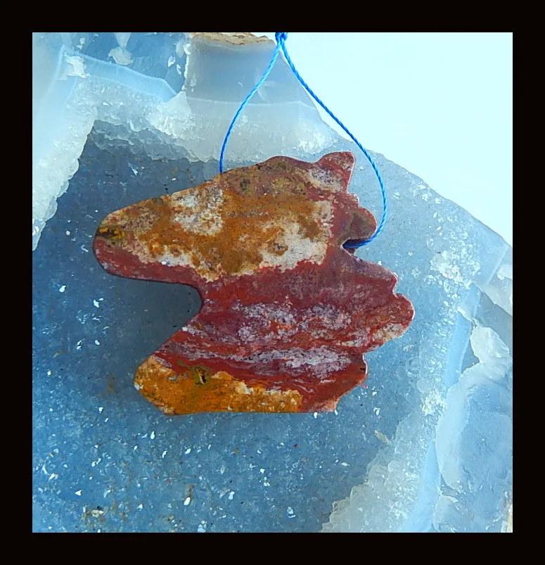 

New Natural Carved Ocean Jasper Horse Head Pendant,47x40x7mm,23.3g