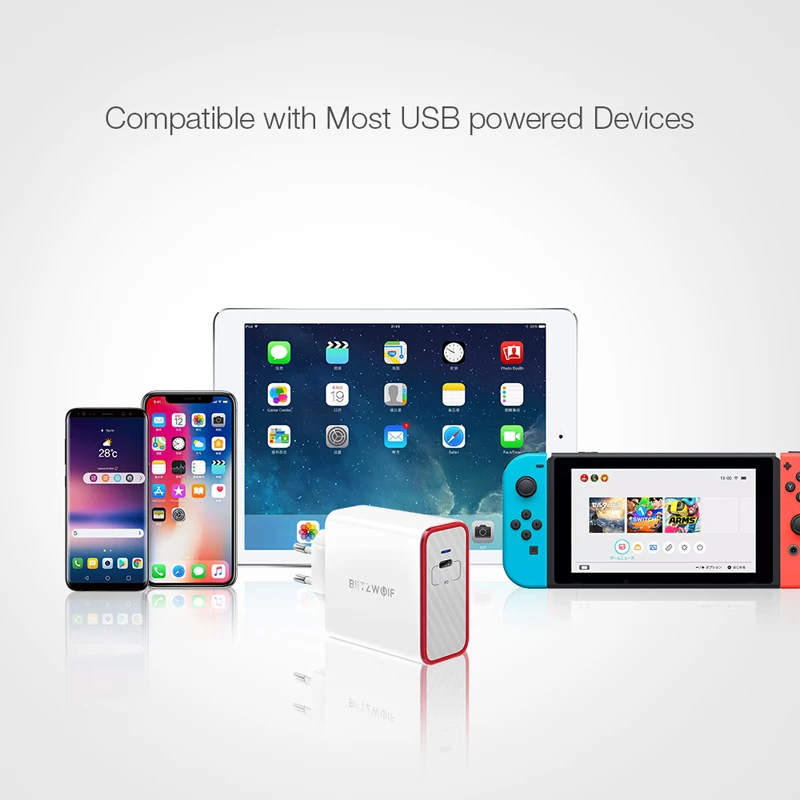 Сетевое зарядное устройство BlitzWolf 45 Вт USB PD быстрая зарядка Type C для телефонов iPhone