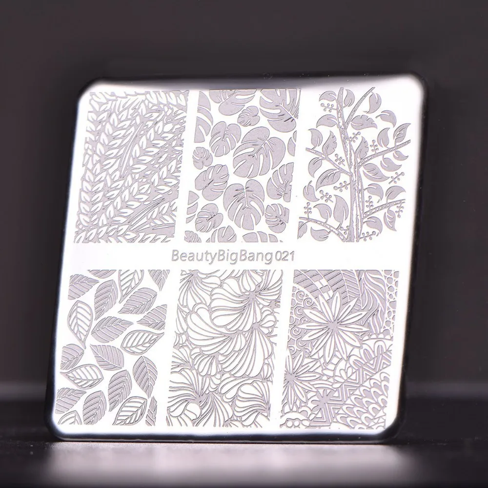BEAUTYBIGBANG 6*6CM Square Nail Art Stamp Template Floral Leaf Manicure Nail Art Image Plates