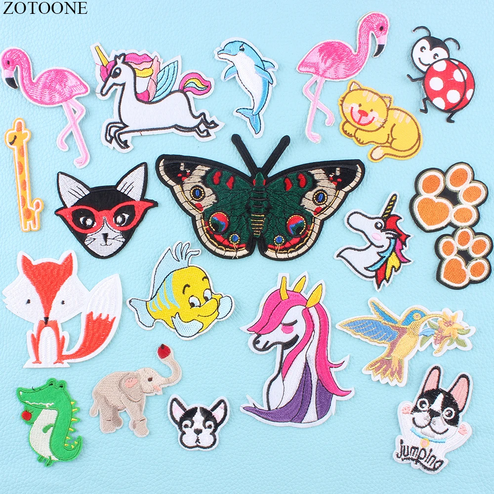 

ZOTOONE Lovely Unicorn Flamingo Patch Applique on Clothing DIY Stripes Embroidered Patches Badges for Clothes Applications E