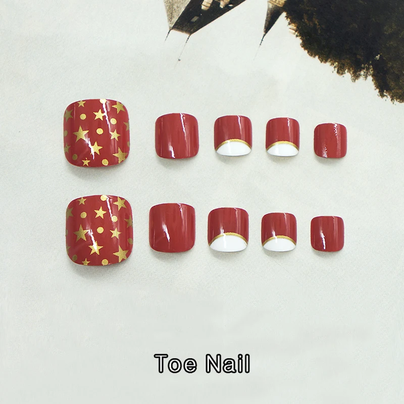 Накладные ногти с блестящими красными звездами 24 шт. акриловые накладные полным
