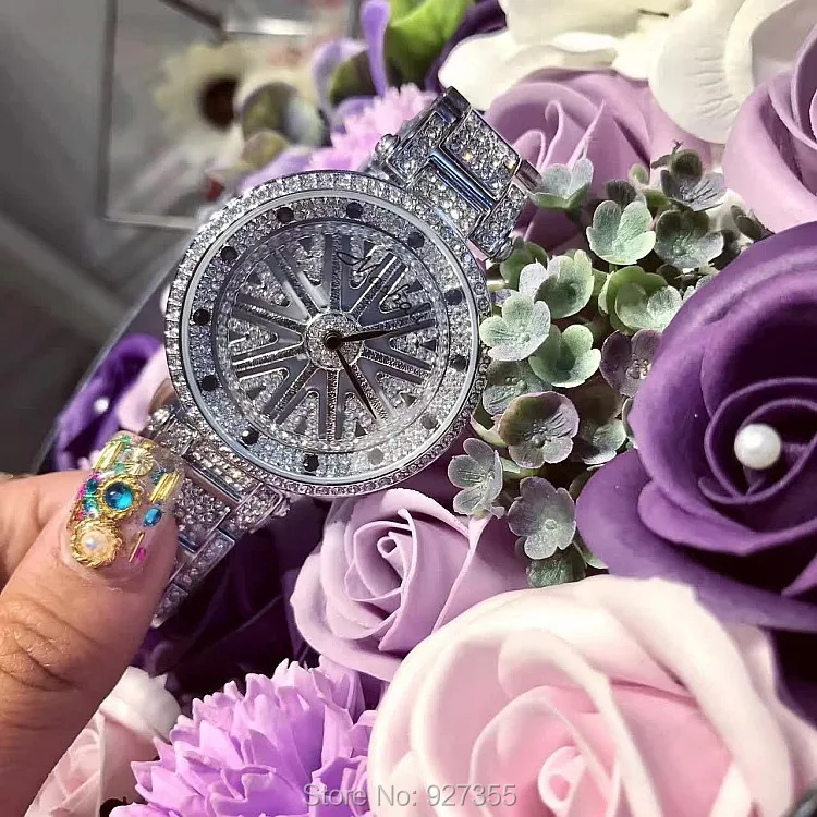 Женские наручные часы роскошные фиолетовые из нержавеющей стали с блестящим