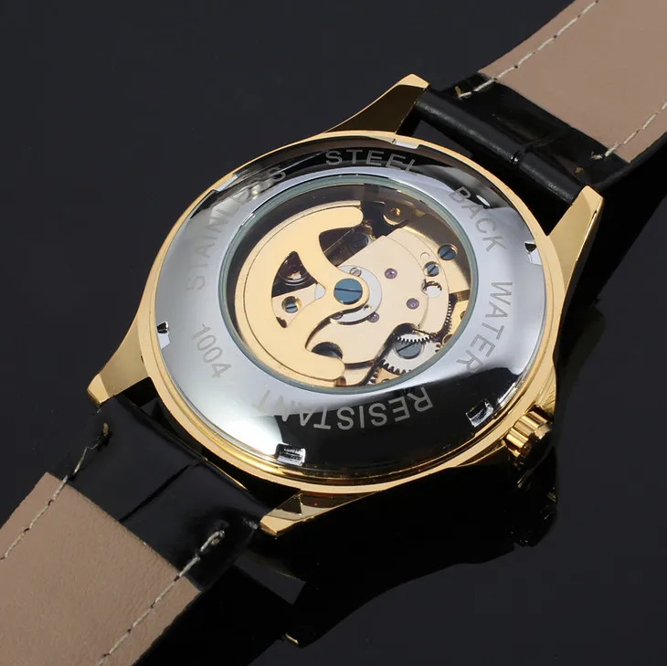 2016 Скелет Мужчины Часы Кожа Механические Самостоятельная Ветер Автоматическая