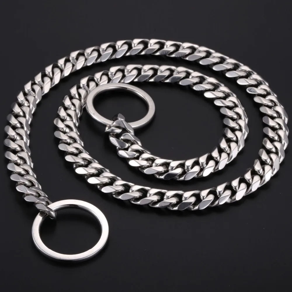 10/12/15/17/19mm Silver Color Stainless Steel Dog Chain Necklace Choker Pet Supplies Cuba's Link Double Circle Button Hot Sale |