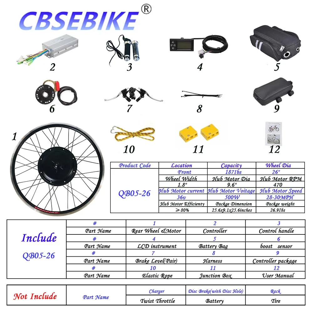 CBSEBIKE Ebike 26 дюймов переднее колесо комплект высокоскоростное преобразование 48v500w Мотор Ступицы QC04-26 - Цвет: 26inch  36v500w QB5