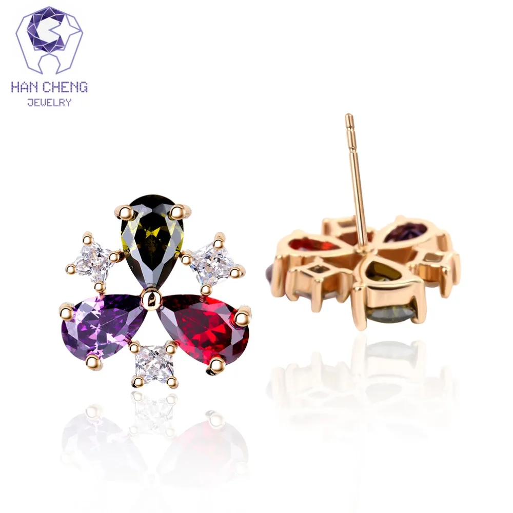 HanCheng Новые Модные Роскошные Очаровательные клеверные золотые гвозди фианит