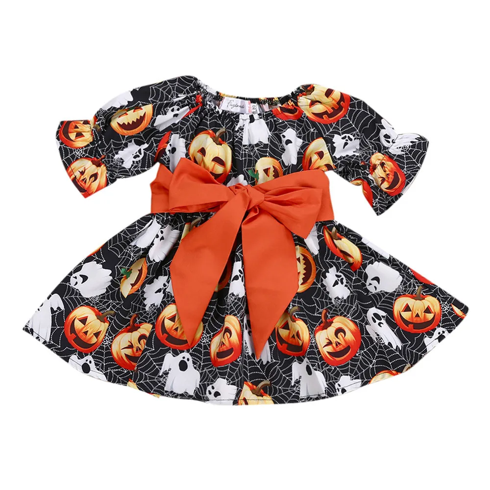Toddler Infant Baby Girls Dresses Pumpkin Ghost Print Halloween Costume Outfits girls dress vestidos Dropshipping | Детская одежда и