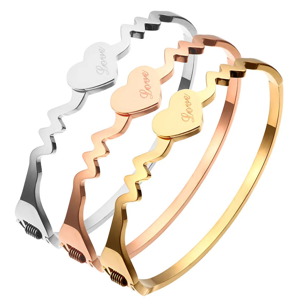 Дизайн в виде волны сердце Форма Lover's Браслеты для Для женщин Нержавеющая сталь