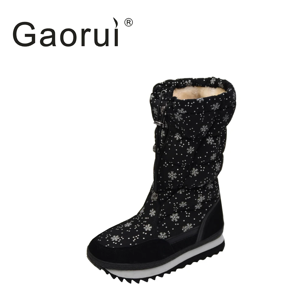 

Woman Snow Boots Warm Shoes Plus Size winter ladies snowflakes pattern round toes platform thickening warm cotton boots
