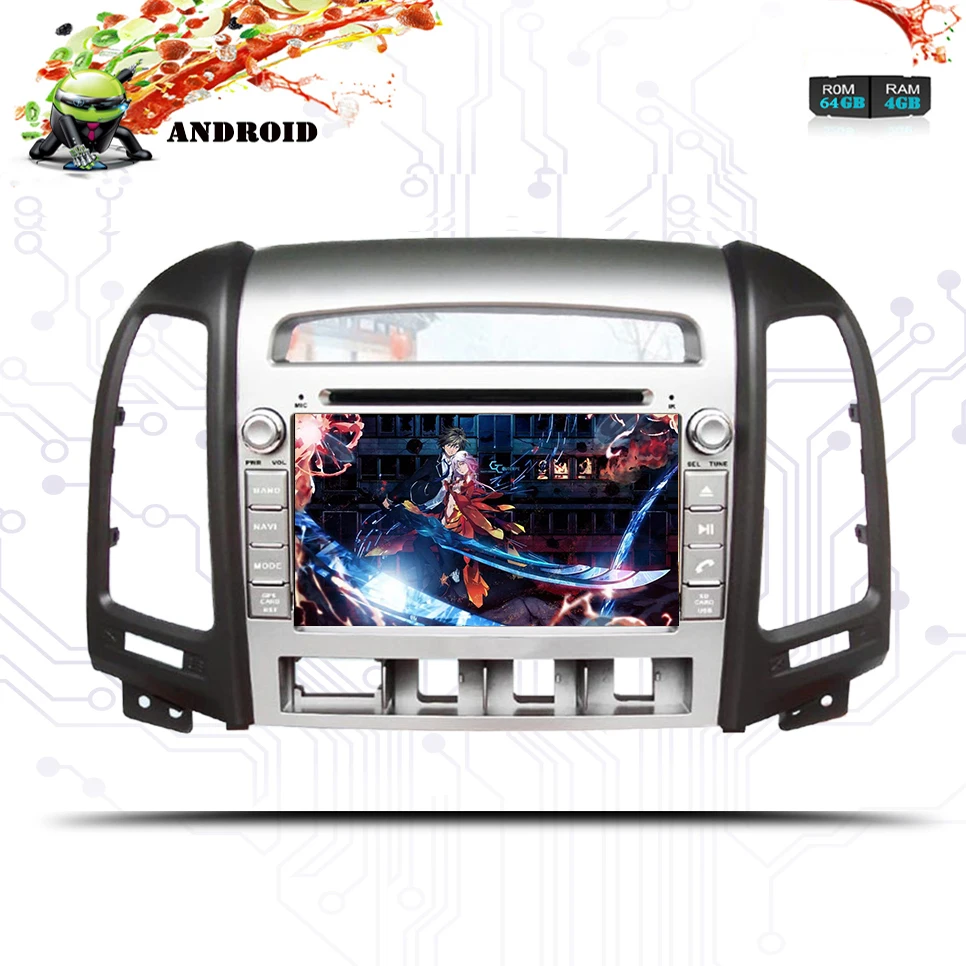 ОЗУ 4 Гб ПЗУ 64 ГБ 1024*600 8 ядер Android 9 0 2din автомобильное радио DVD GPS для Hyundai Santa Fe 2006-2012