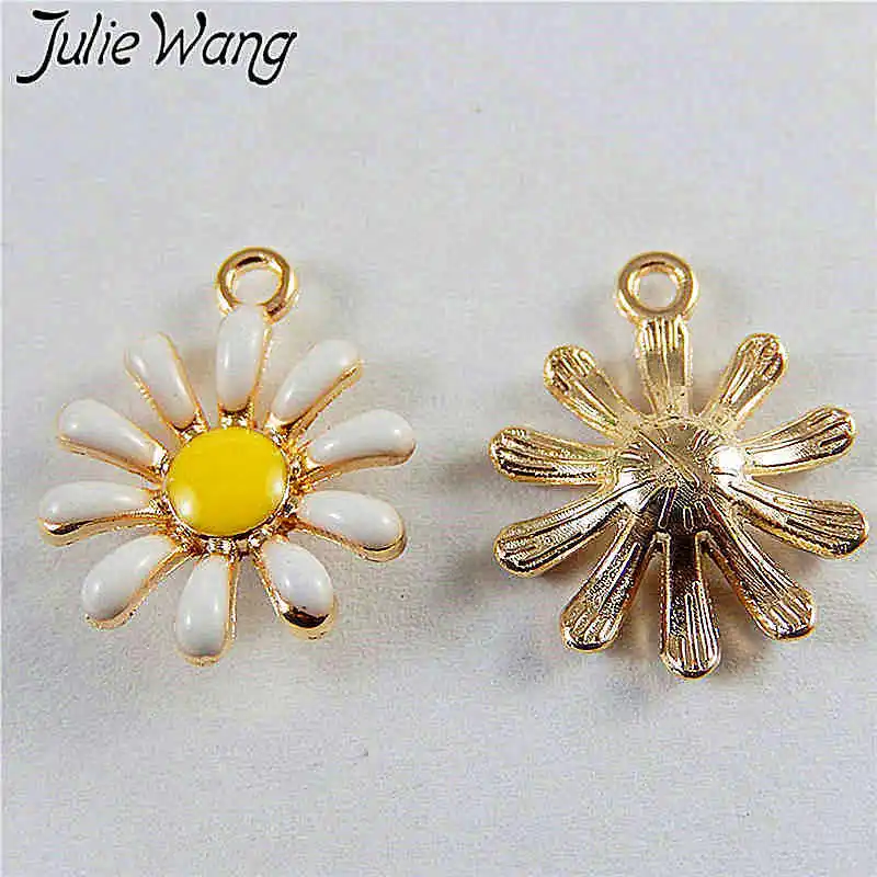 Julie Wang, опт, 10 шт, с ромашками, эмалированное Подсолнух, сплав, золотой тон, подвески, серьги, браслет, аксессуары для изготовления ювелирных изделий