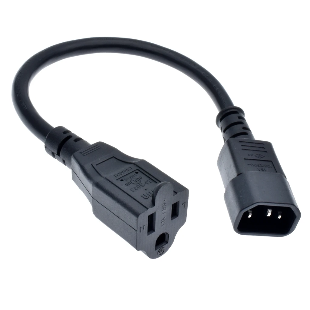 IEC320 C14 штекер в Nema 5-15R Женский удлинитель питания шнур C14 к нам 5-15R адаптер Профессиональный адаптор кабель Шнур 0,3 м/1 фут CE