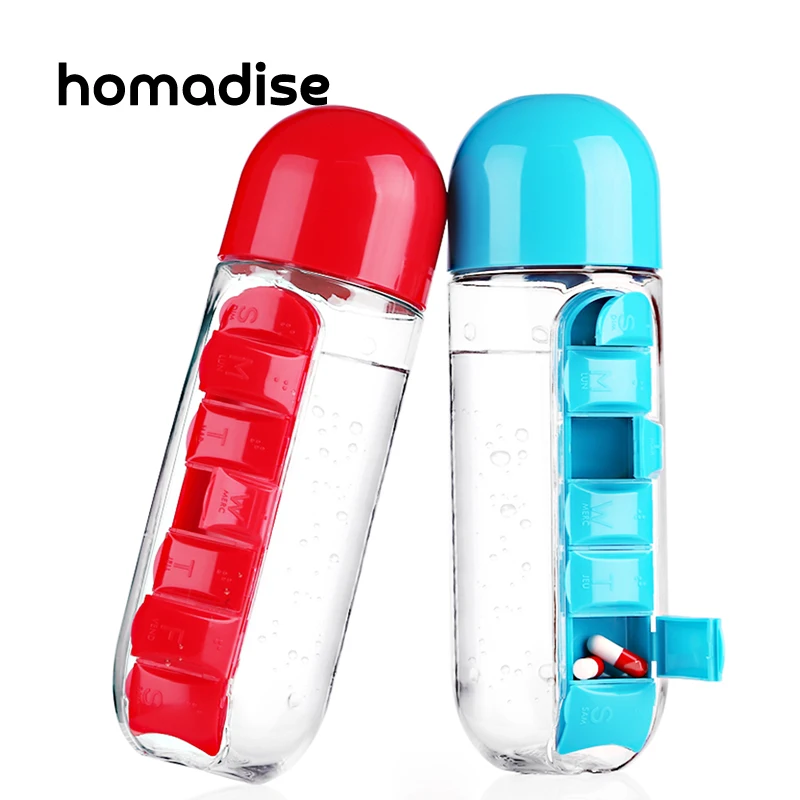 Homadise Спортивная бутылка для воды со встроенной ежедневной коробкой таблеток