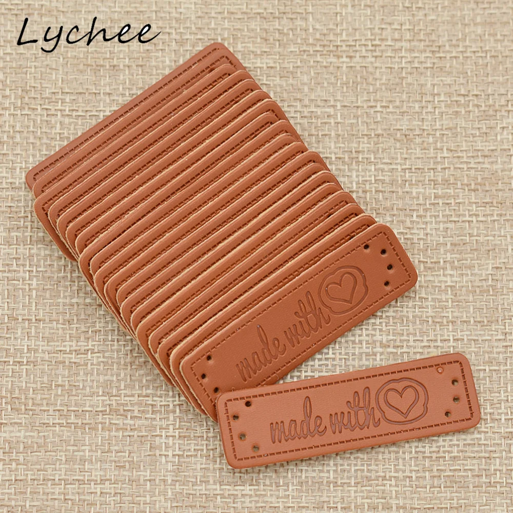 Lychee 20 шт искусственная кожа Сделано с Любовь Сердце этикетки Швейные Жетоны для
