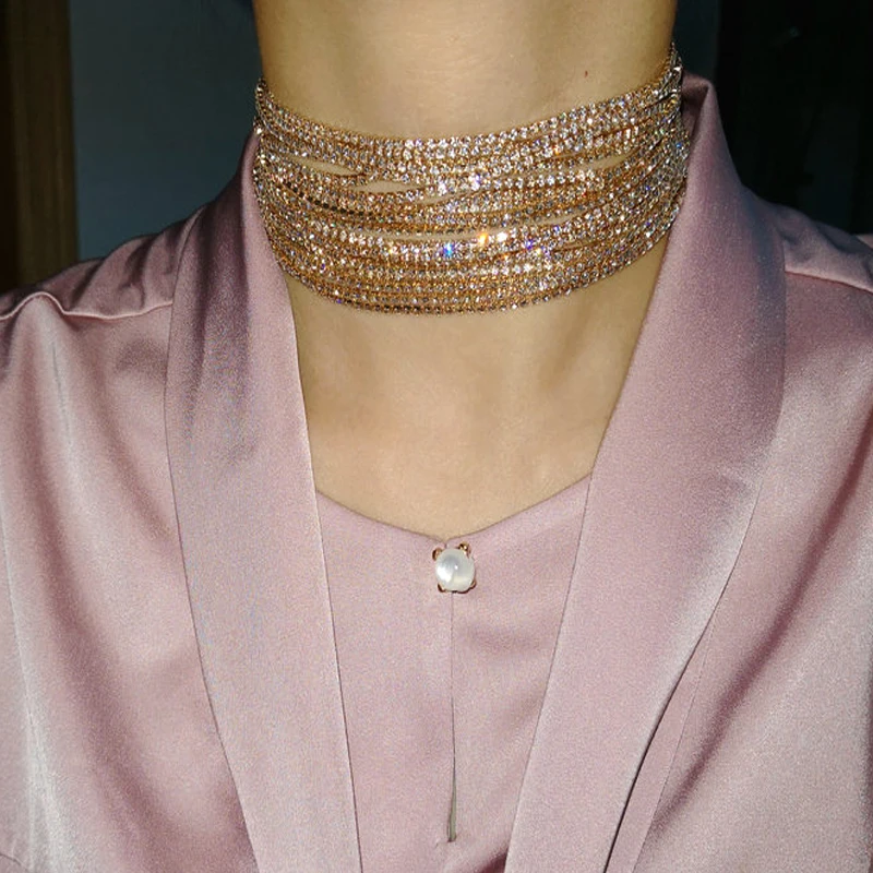 Новое роскошное ожерелье стразы массивное чокер с кристаллами ожерелья для