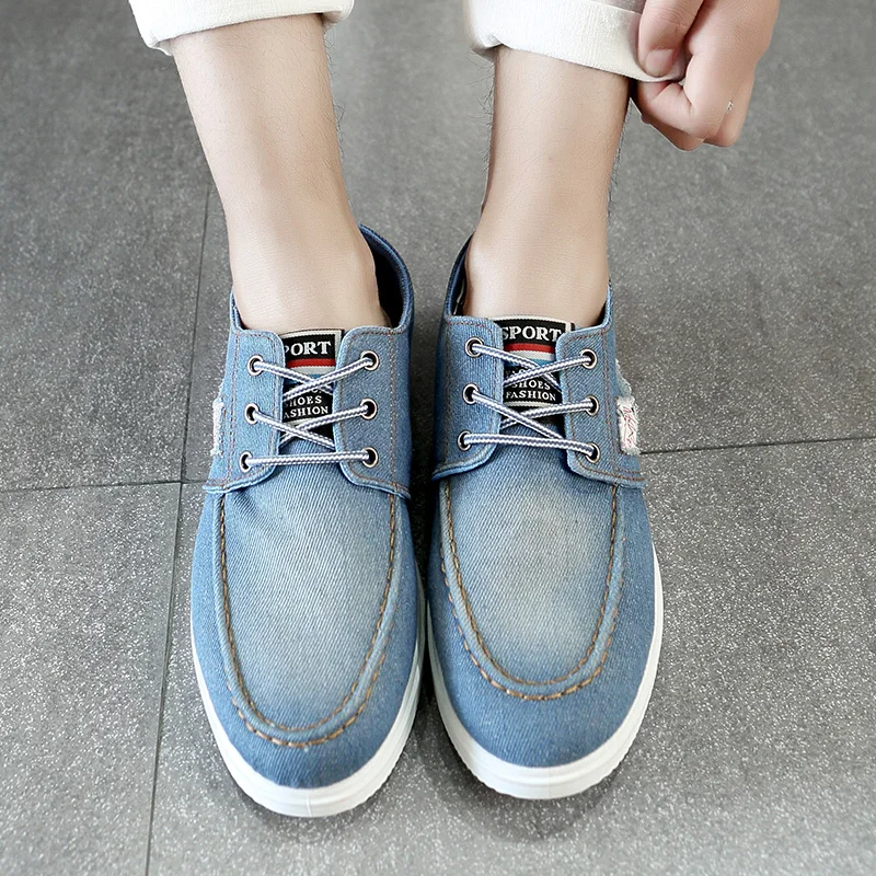 2018 New Men's Flats Summer Autumn Casual Breathable Blue Denim Shoes Mens Fashion Mesh Comfortable Lace-up Free Shipping | Обувь