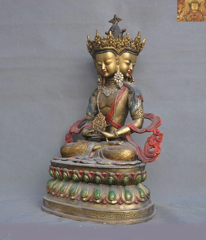 

wedding decoration Tibet Buddhism Bronze Gilt Sit Lotus 4 Head Tara Kwan-Yin GuanYin Buddha statue