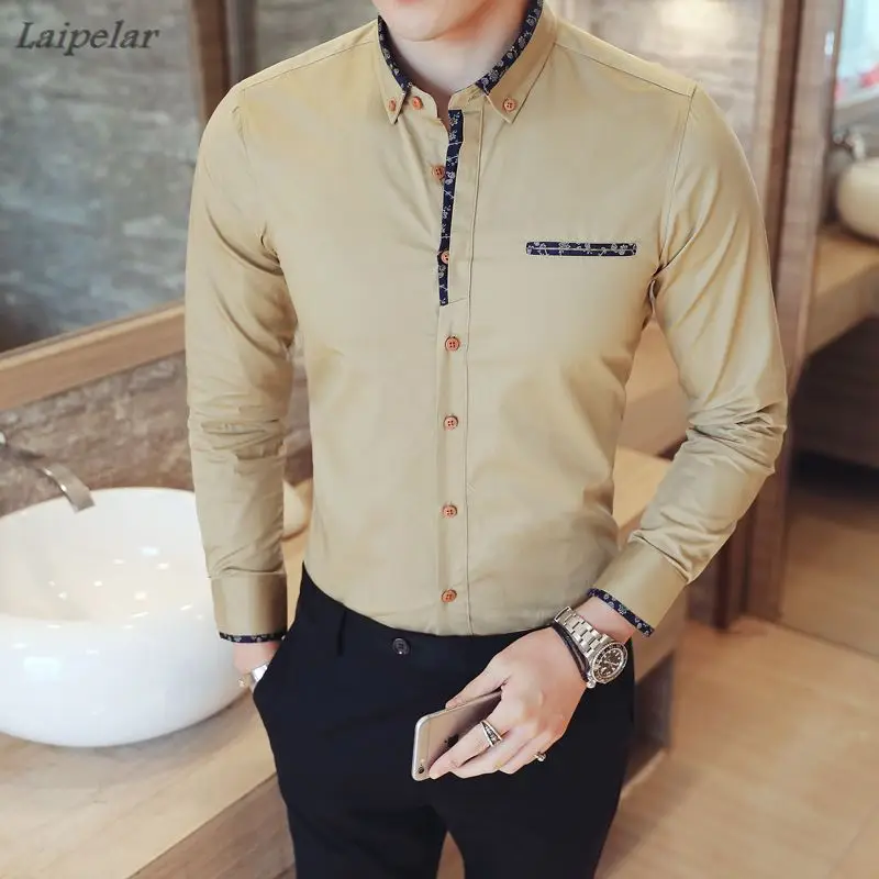 

Новые весенние мужские повседневные рубашки с длинным рукавом/Мужские приталенные деловые классические рубашки, блузки Laipelar