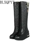 Женские сапоги выше колена BLXQPYT, на высоком каблуке 10 см, с круглым носком, на шпильке, 0811